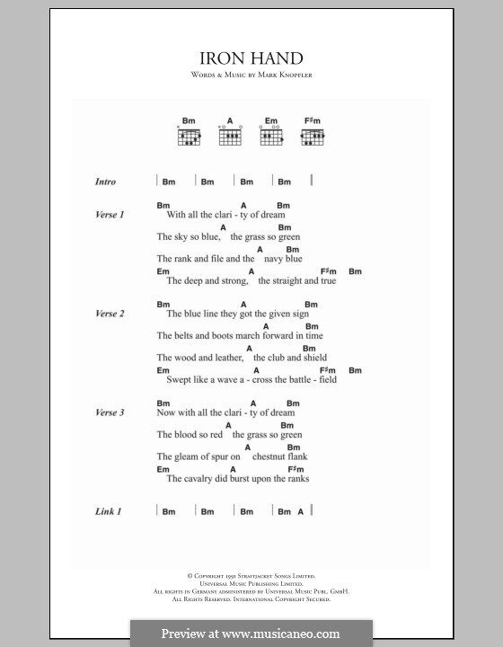 Iron Hand (Dire Straits): Lyrics and chords by Mark Knopfler