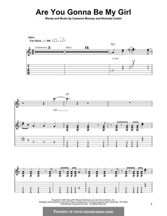 Are You Gonna Be My Girl (Jet): For guitar with tab by Cameron Muncey, Nic Cester