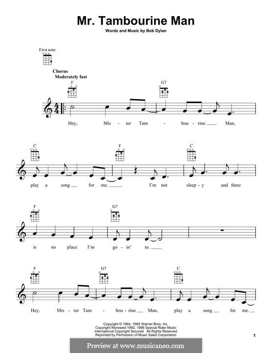 Mr Tambourine Man By B Dylan Sheet Music On Musicaneo