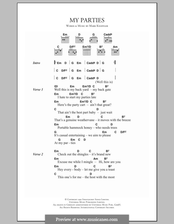 My Parties (Dire Straits): Lyrics and chords by Mark Knopfler