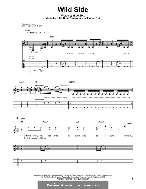 Wild Side (Motley Crue): For guitar with tab by Nikki Sixx, Tommy Lee