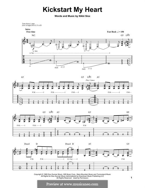 Kick Start My Heart (Motley Crue): For guitar with tab by Nikki Sixx