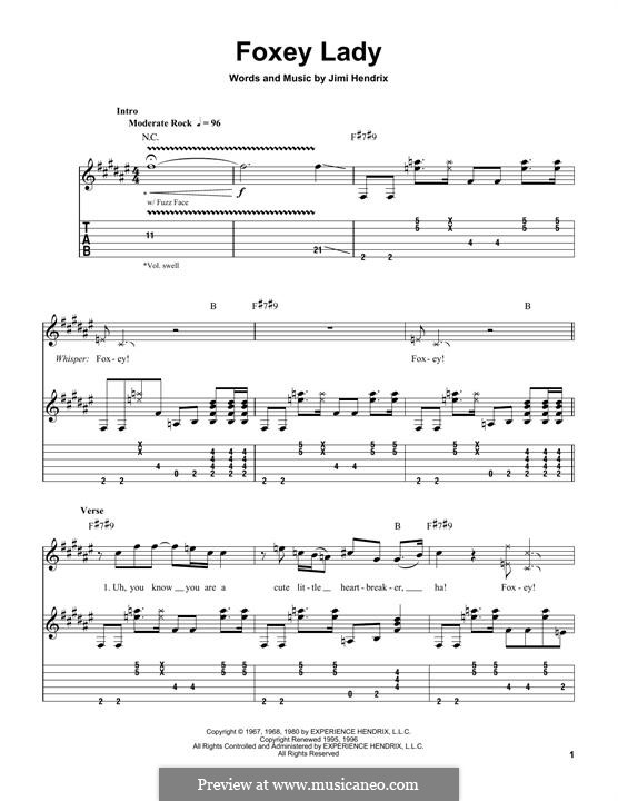 Foxy Lady: For guitar with tab by Jimi Hendrix