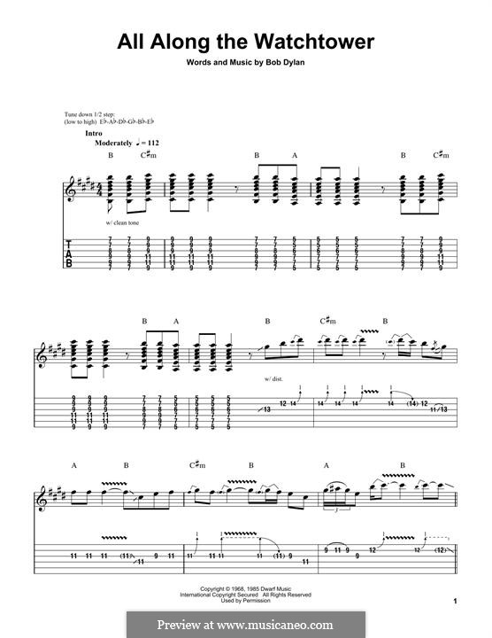 All Along the Watchtower: For guitar with tab by Bob Dylan