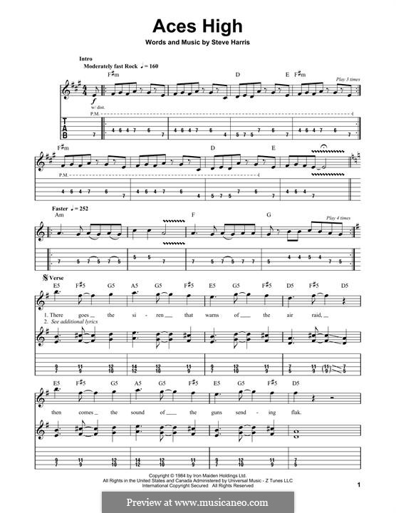 Aces High (Iron Maiden): For guitar with tab by Steve Harris