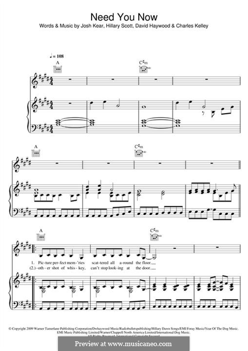 Need You Now by C. Kelley, D. Haywood, H.D. Scott, J. Kear on MusicaNeo