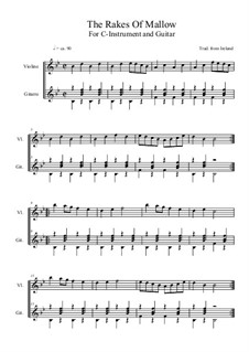 The Rakes of Mallow: For C-instrument and guitar (B flat Major) by folklore