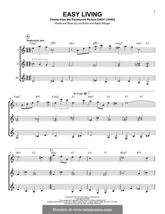 Easy Living (Billie Holiday): For any instrument by Leo Robin, Ralph Rainger