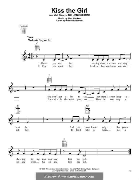 Kiss the Girl (from The Little Mermaid): For ukulele by Alan Menken