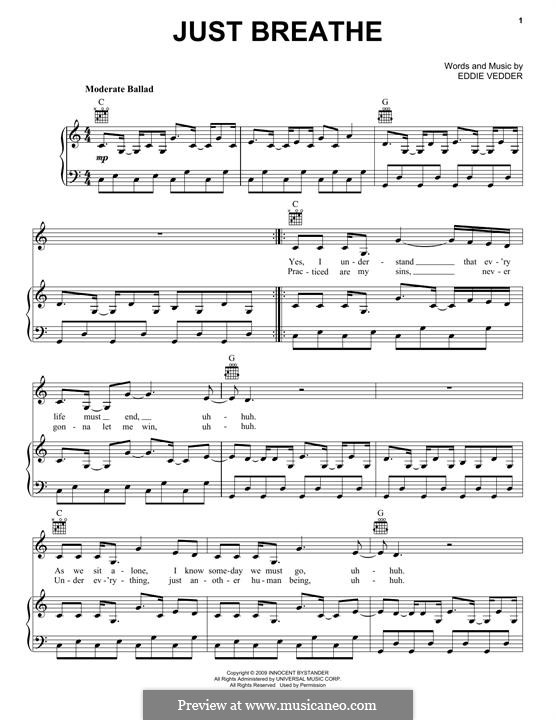 Just Breathe: For voice and piano (or guitar) by Eddie Vedder