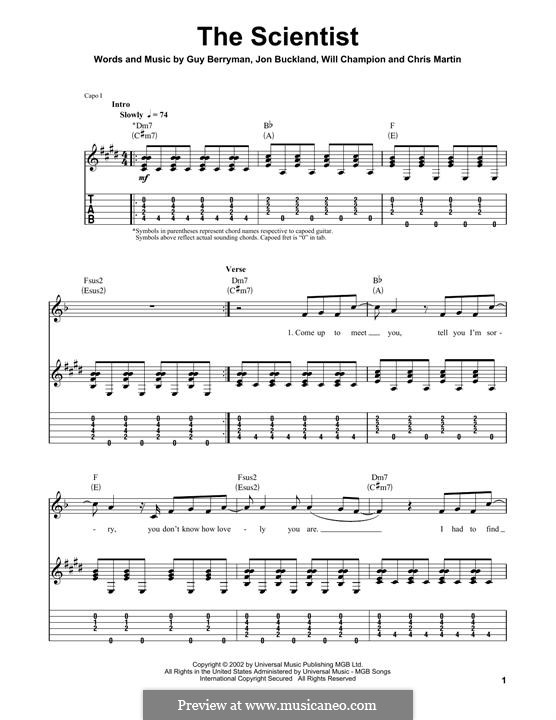 The Scientist (Coldplay): For guitar with tab by Chris Martin, Guy Berryman, Jonny Buckland, Will Champion