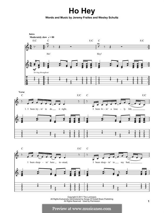 Ho Hey (The Lumineers): For guitar with tab by Jeremy Fraites, Wesley Schultz