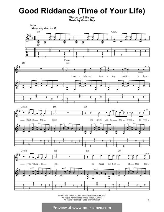 Good Riddance (Time of Your Life): For guitar with tab by Billie Joe Armstrong, Tré Cool, Michael Pritchard