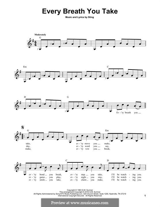 Every Breath You Take The Police By Sting Sheet Music On Musicaneo
