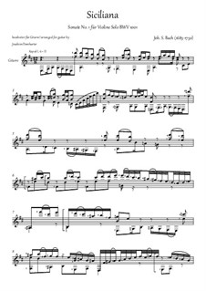 Sonata for Violin No.1 in G Minor, BWV 1001: Siciliano. Arrangement for acoustic guitar by Johann Sebastian Bach