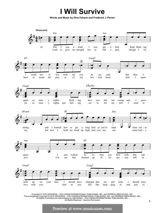 I Will Survive (Gloria Gaynor): For guitar with tab by Dino Fekaris, Freddie Perren