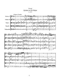 String Quintet No.6 in E Flat Major, K.614: Full score by Wolfgang Amadeus Mozart