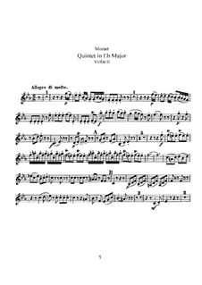String Quintet No.6 in E Flat Major, K.614: Violin II part by Wolfgang Amadeus Mozart