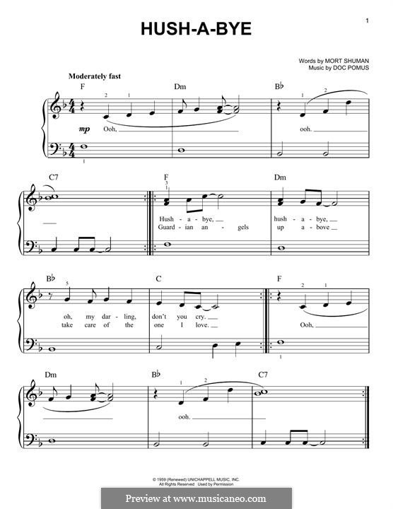 Hush-a-bye (Mystics): For piano by Doc Pomus