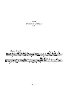 String Quintet No.6 in E Flat Major, K.614: Viola I part by Wolfgang Amadeus Mozart