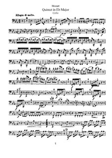 String Quintet No.6 in E Flat Major, K.614: Cello part by Wolfgang Amadeus Mozart