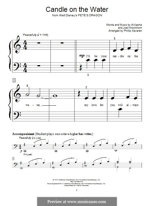 Candle on the Water (from Walt Disney's Pete's Dragon): For piano by Al Kasha, Joel Hirschhorn