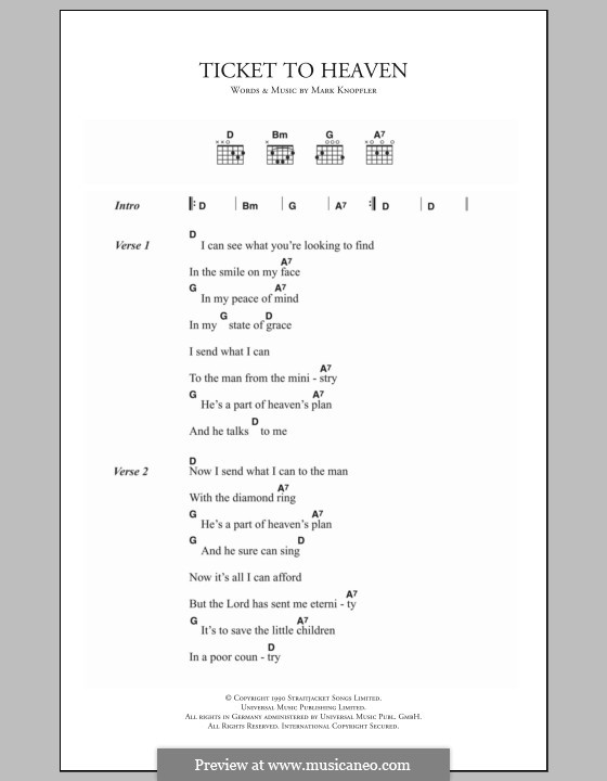 Ticket to Heaven (Dire Straits): Lyrics and chords by Mark Knopfler