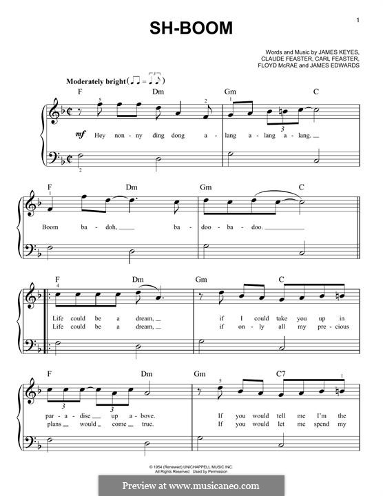Sh-Boom (Life Could Be a Dream): For piano (The Crew-Cuts) by Carl Feaster, Claude Feaster, Floyd McRae, James Edwards, James Keyes