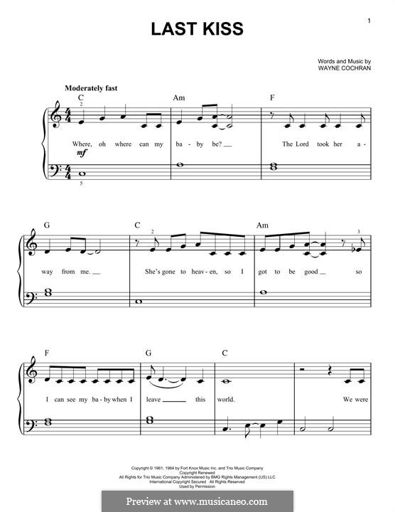 Last Kiss (J. Frank Wilson): For piano by Wayne Cochran