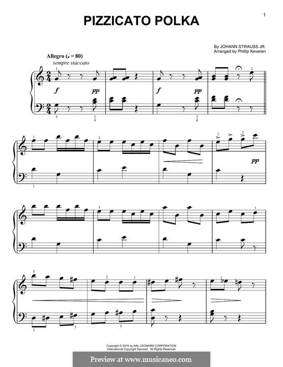Pizzicato Polka: For piano by Johann Strauss (Sohn)