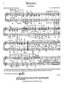 Minuet in E Flat Major, WoO 82: For piano (with fingering) by Ludwig van Beethoven