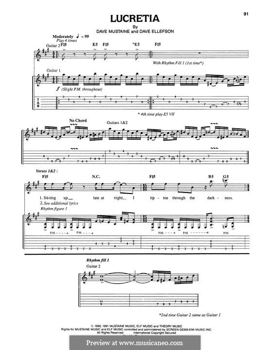 Lucretia (Megadeth): For guitar with tab by Dave Ellefson, Dave Mustaine