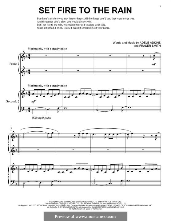 Set Fire to the Rain: For piano by Adele, Fraser T. Smith
