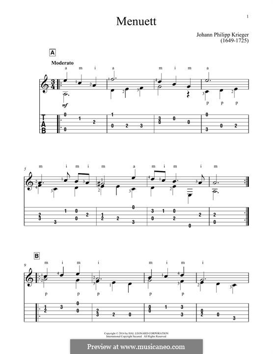 Menuet: For guitar by Johann Krieger