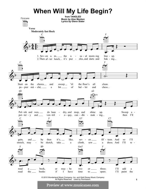 When Will My Life Begin? (from Disney's Tangled): For ukulele by Alan Menken