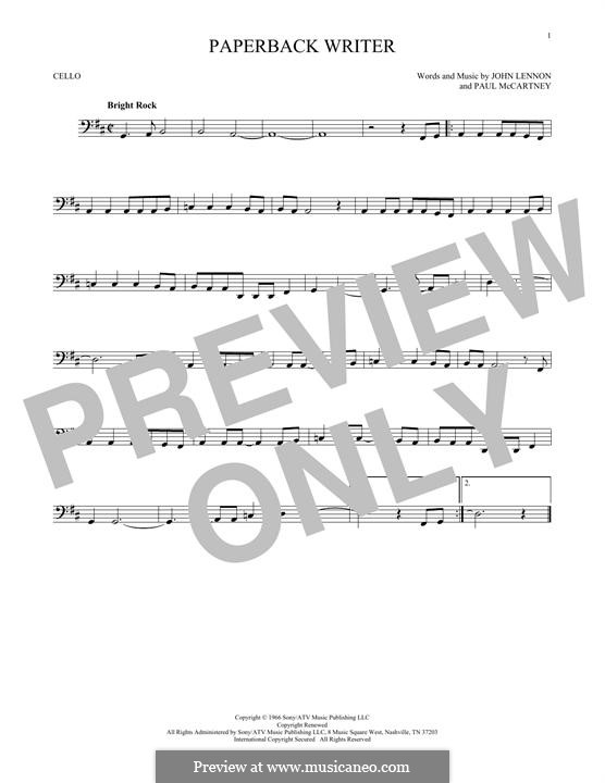 Paperback Writer (The Beatles): For cello by John Lennon, Paul McCartney