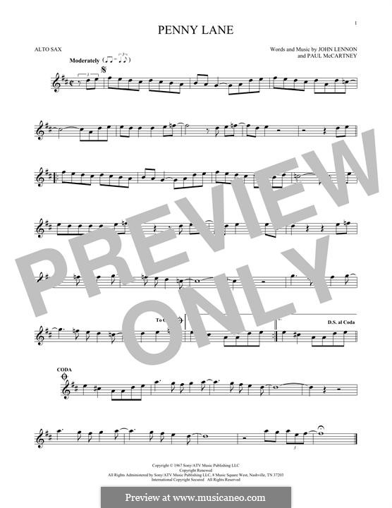 Penny Lane (The Beatles): For alto saxophone by John Lennon, Paul McCartney