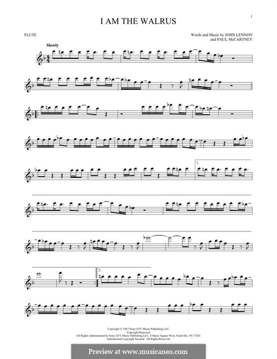 I am the Walrus (The Beatles): For flute by John Lennon, Paul McCartney