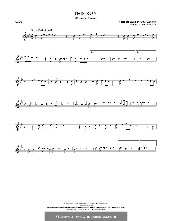 This Boy (Ringo's Theme): For oboe by John Lennon, Paul McCartney