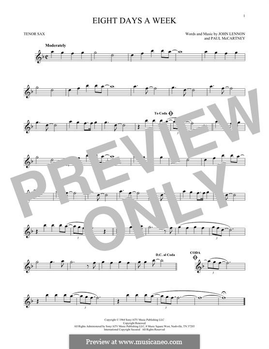 Eight Days a Week (The Beatles): For tenor saxophone by John Lennon, Paul McCartney