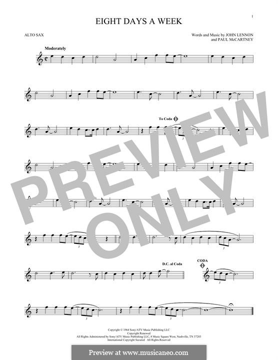 Eight Days a Week (The Beatles): For alto saxophone by John Lennon, Paul McCartney