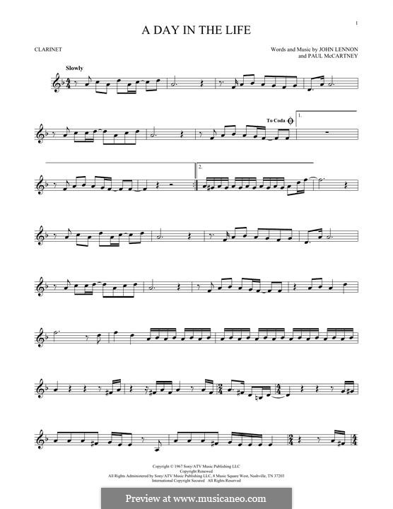 A Day in the Life (The Beatles): For clarinet by John Lennon, Paul McCartney