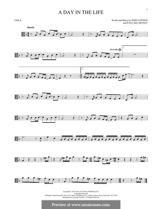 A Day in the Life (The Beatles): For viola by John Lennon, Paul McCartney