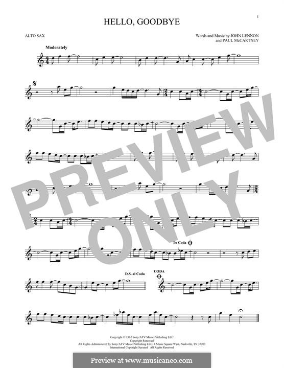 Hello, Goodbye (The Beatles): For alto saxophone by John Lennon, Paul McCartney