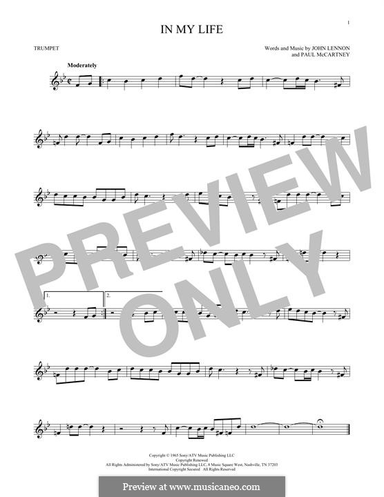 In My Life (The Beatles): For trumpet by John Lennon, Paul McCartney