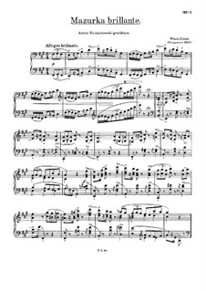 Mazurka Brilliant in A Major, S.221: For piano by Franz Liszt