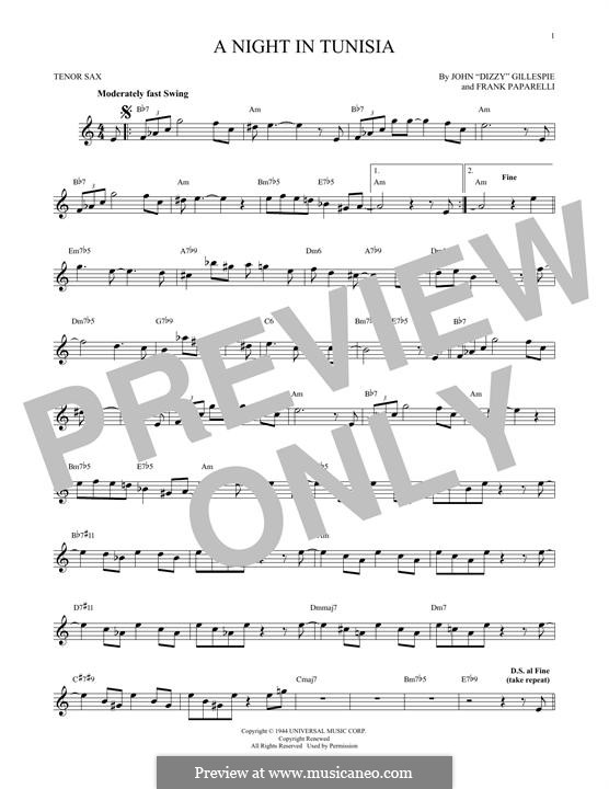 A Night In Tunisia: For tenor saxophone by Dizzy Gillespie, Frank Paparelli