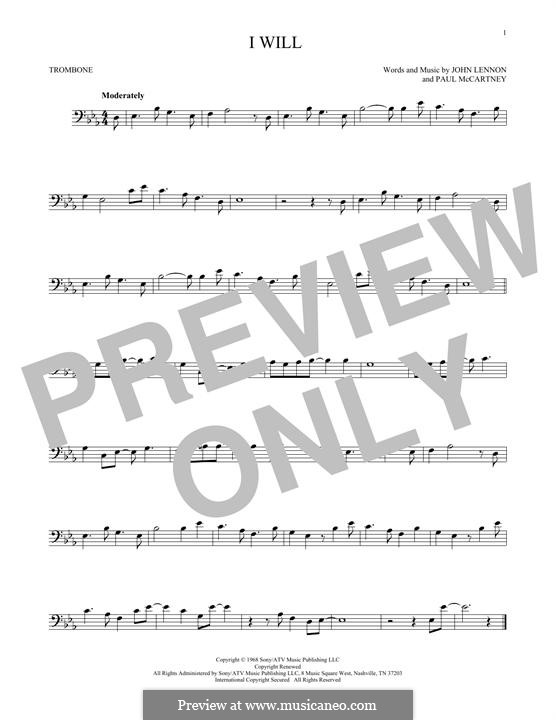 I Will (The Beatles): For trombone by John Lennon, Paul McCartney