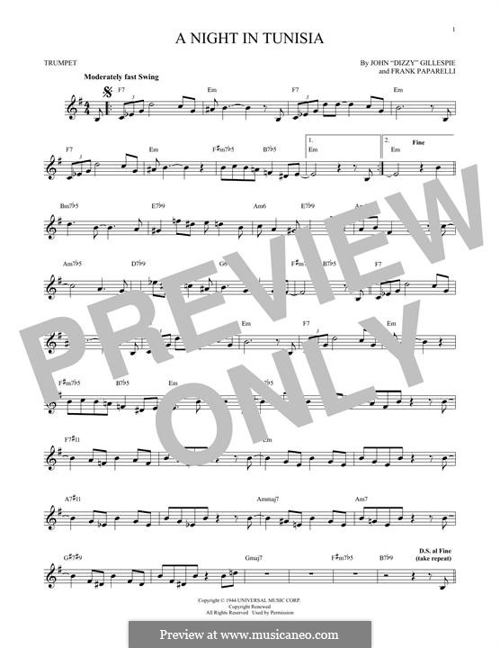 A Night In Tunisia: For trumpet by Dizzy Gillespie, Frank Paparelli
