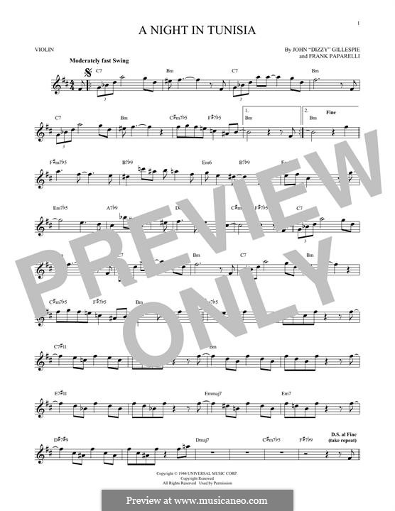A Night In Tunisia: For violin by Dizzy Gillespie, Frank Paparelli